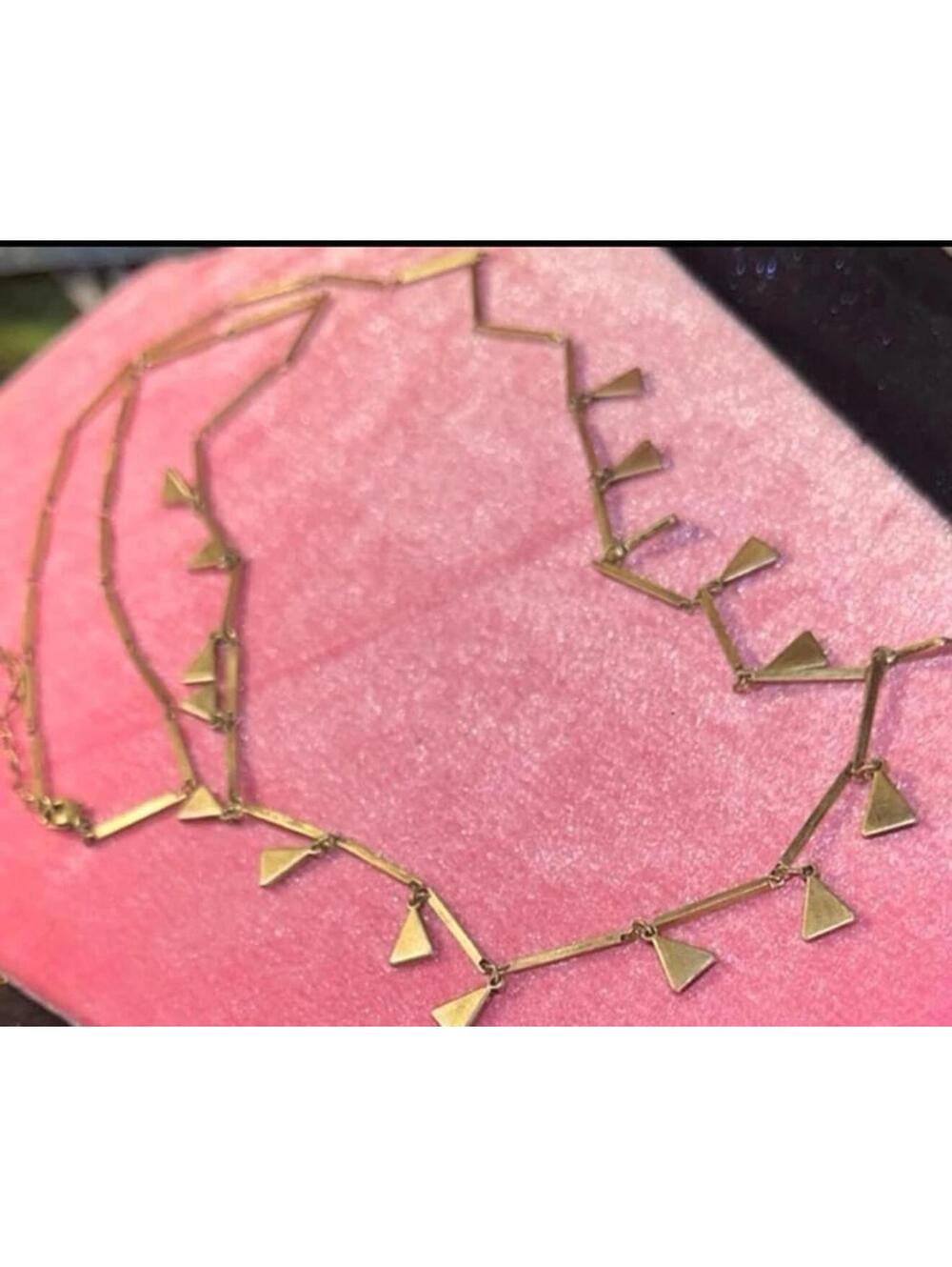 Vintage Necklace 1980’s Egyptian Revival 36” gold tone triangles very nice